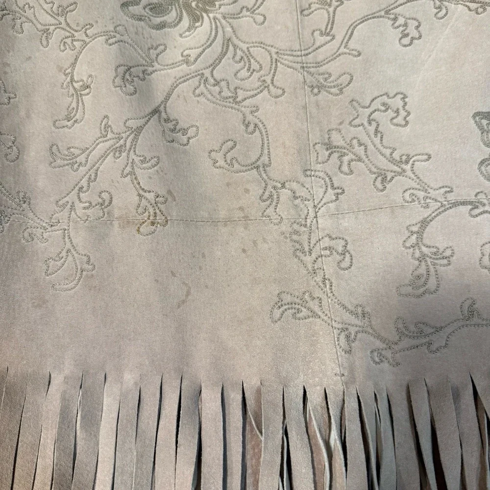 Lili Le Rose Collection Leather Fringe Skirt Floral Embroidery‎ Size 12